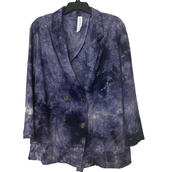 Amadi Anthropologie Hilde Double Breasted Linen Blend Tie Die Blazer Small - Picture 2 of 11